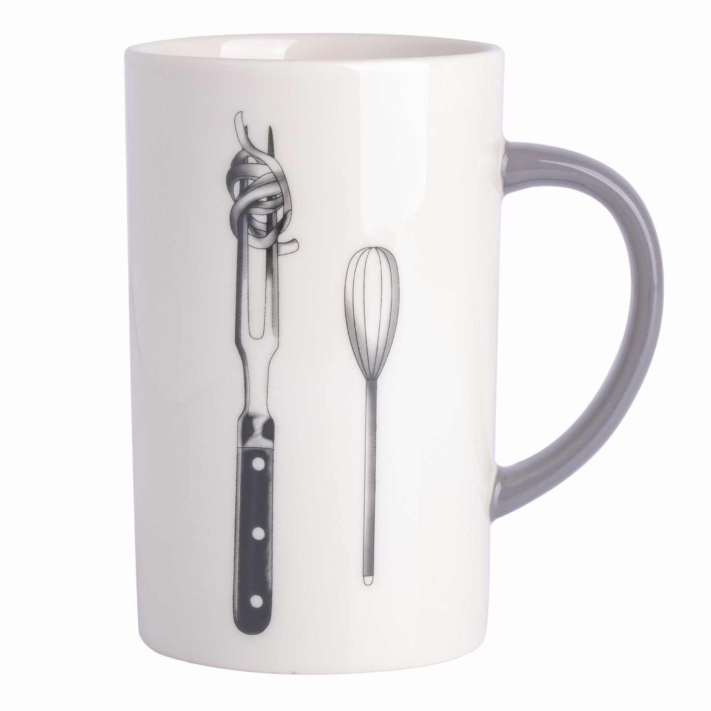 Babish 15 oz Tall Fine Ceramic Fork & Whisk Mug in White