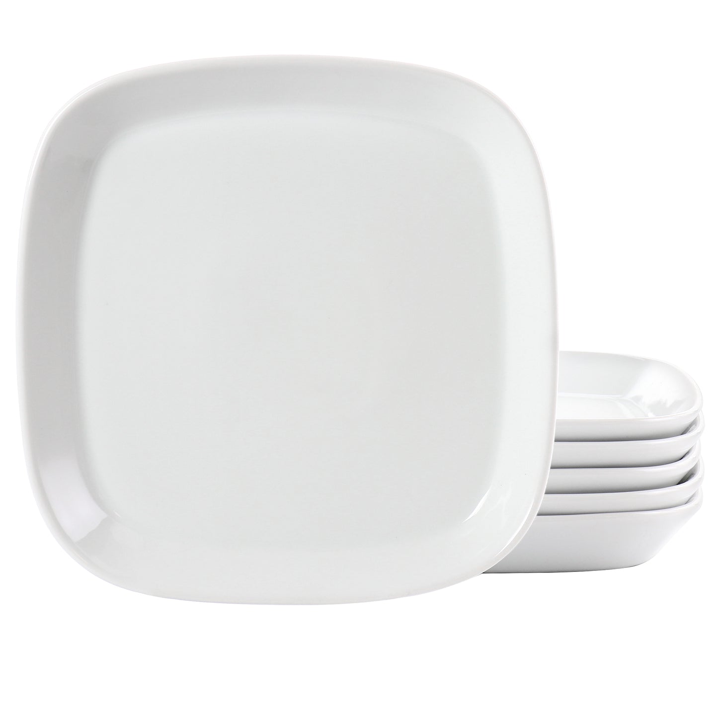 Our Table Simply White 6 Piece 8" Square Fine Ceramic Salad Plate Set in White