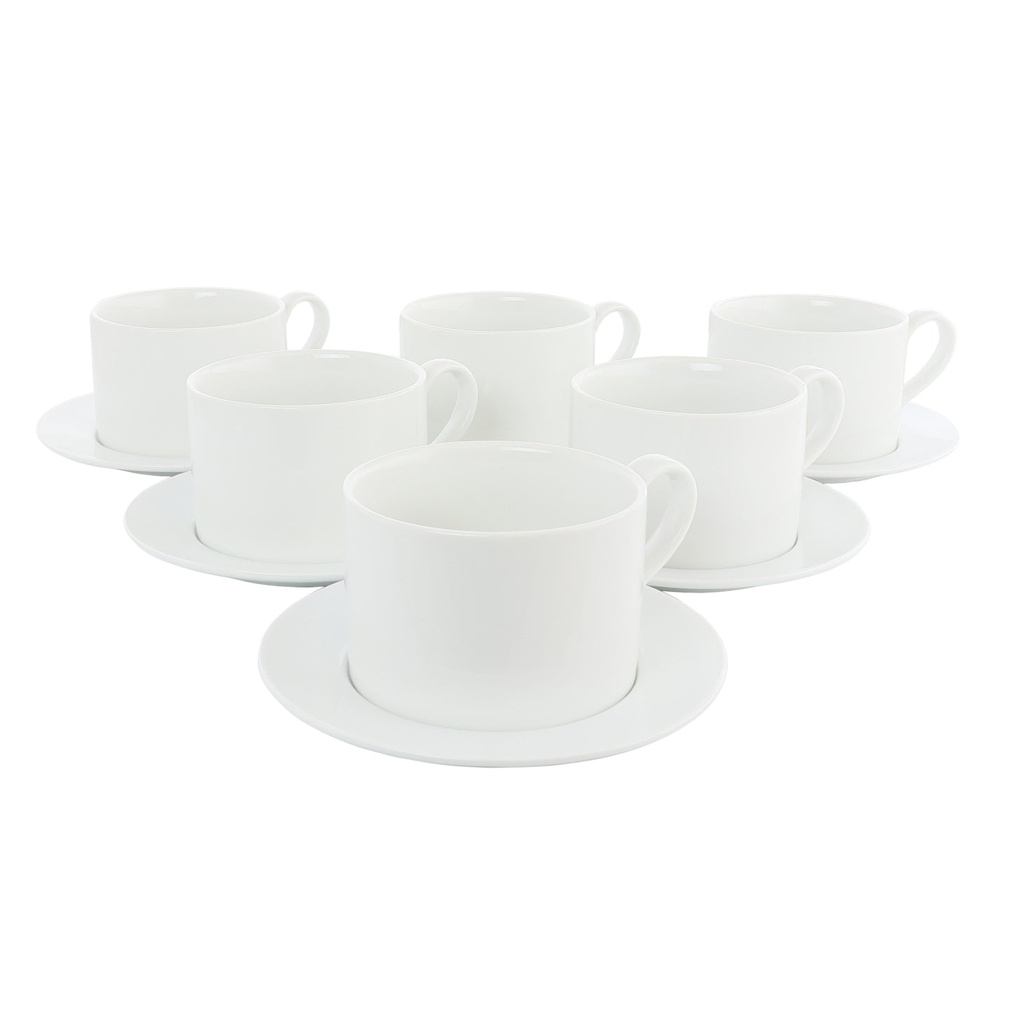 Our Table Simply White 6 Piece 3.75" Porcelain Cups w Saucers Set