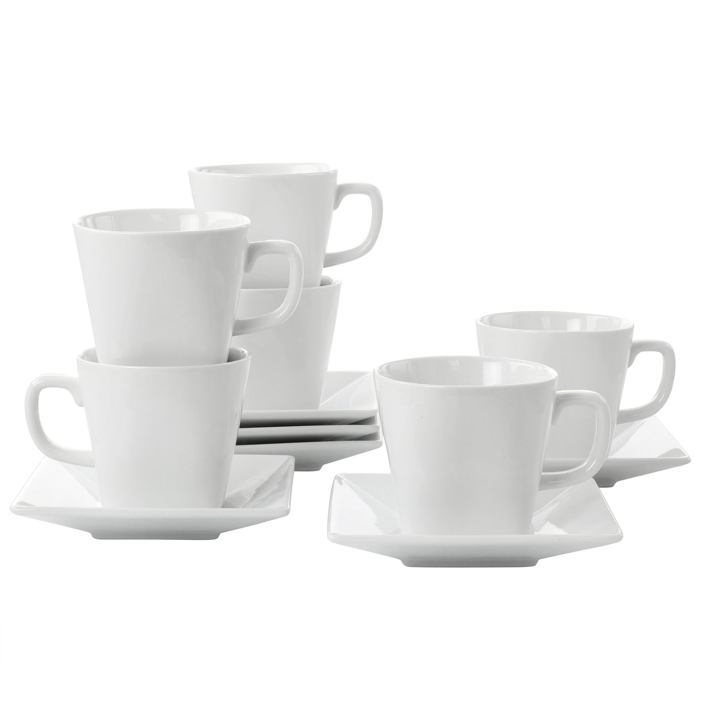 Our Table Simply White Fine Ceramic 6 Piece Square Cup & Saucer Set in White