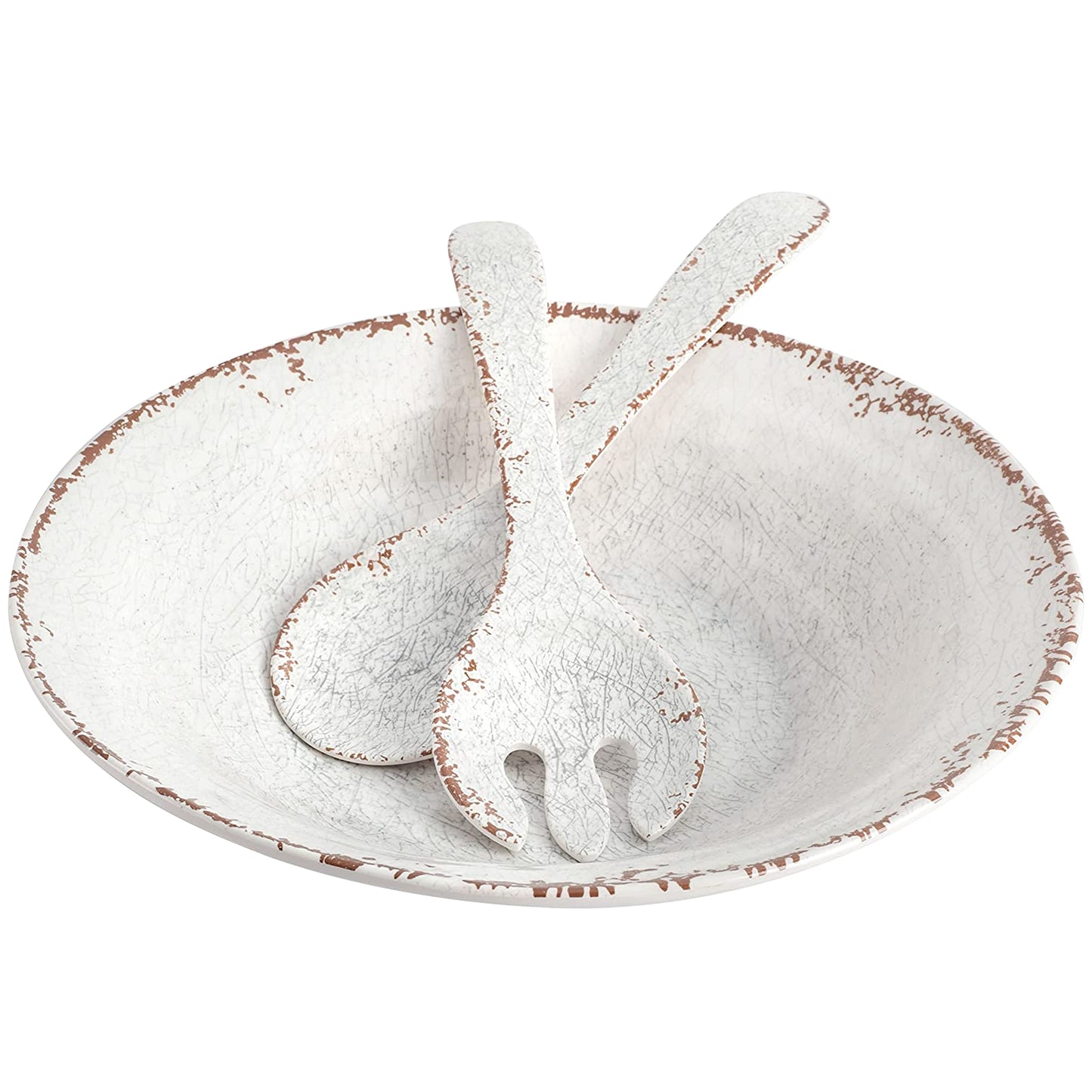 Laurie Gates Mauna 3 Piece Melamine Serving Bowl Set in White w Serving Utensil