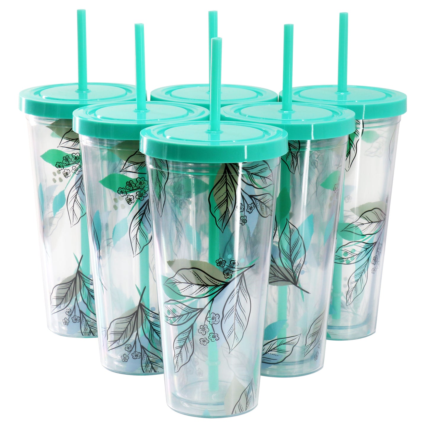 Gibson Home Tropical Sway Vineyard 6 Piece 24 oz Double Wall Plastic Tumbler Se