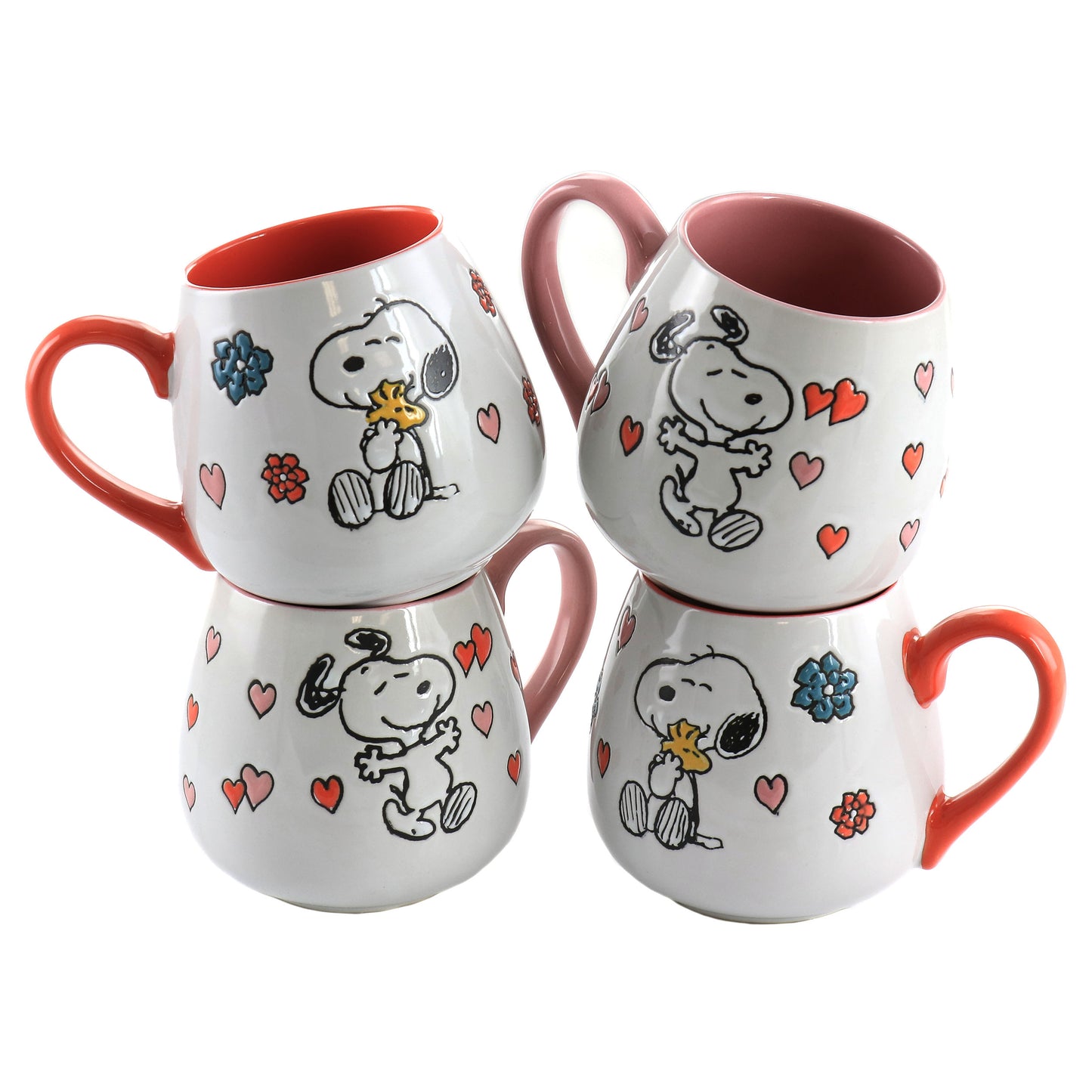 Peanuts 4 Piece 20 oz Stoneware Wax Relief Cup Set in 2 Assorted Designs