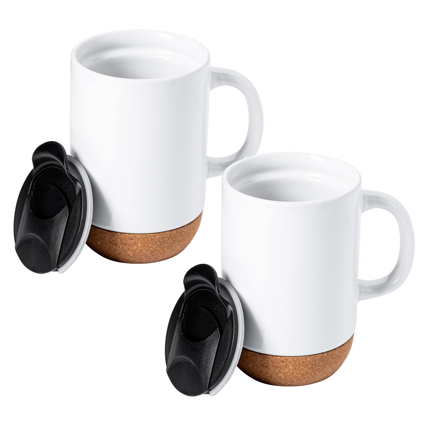 Gibson Home Modani 2 Piece 16.5 oz Stoneware Mug Set White w Lid & Cork Base