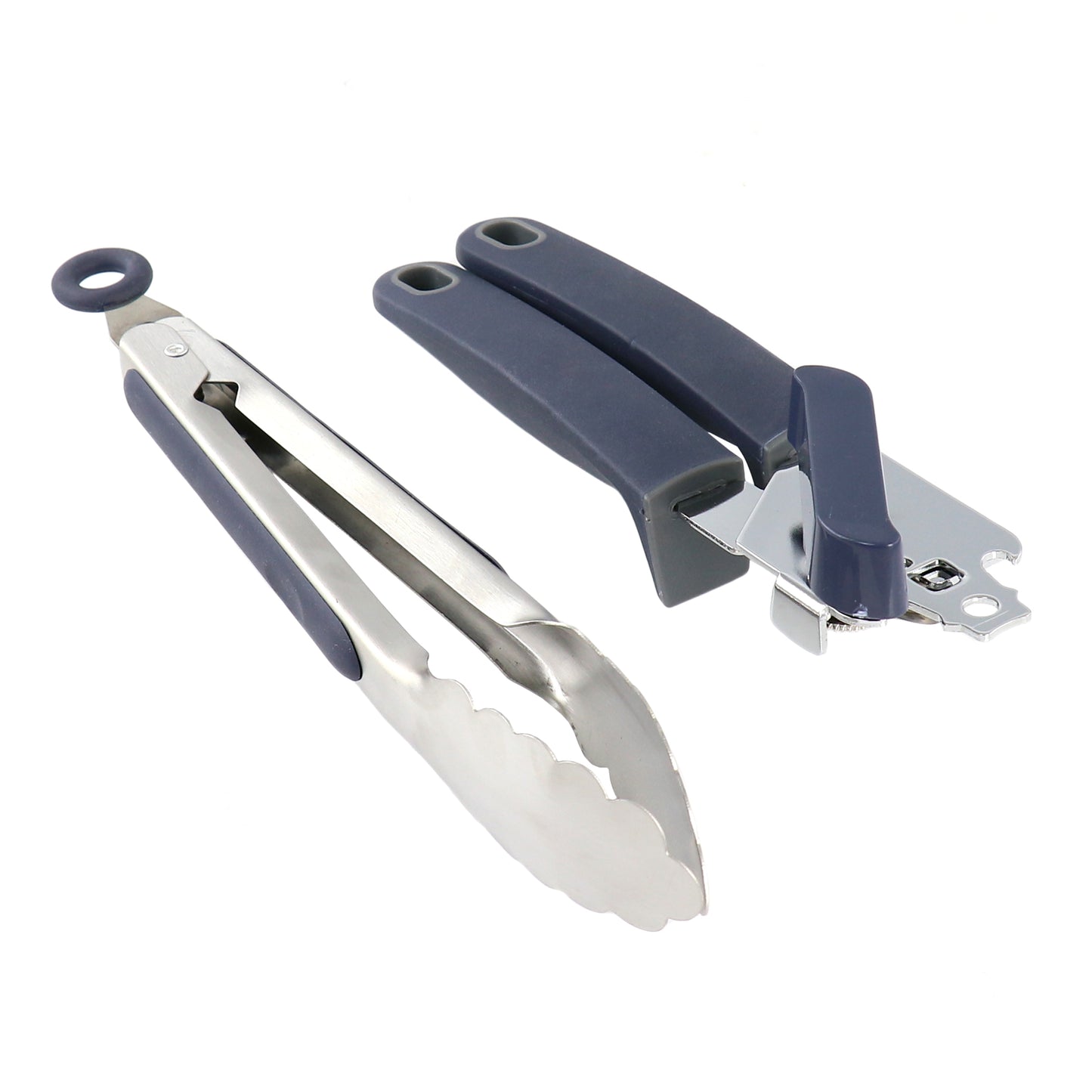 Oster Bluemarine 2 Piece Stainless Steel Can Opener & Tongs Set in Navy Blue