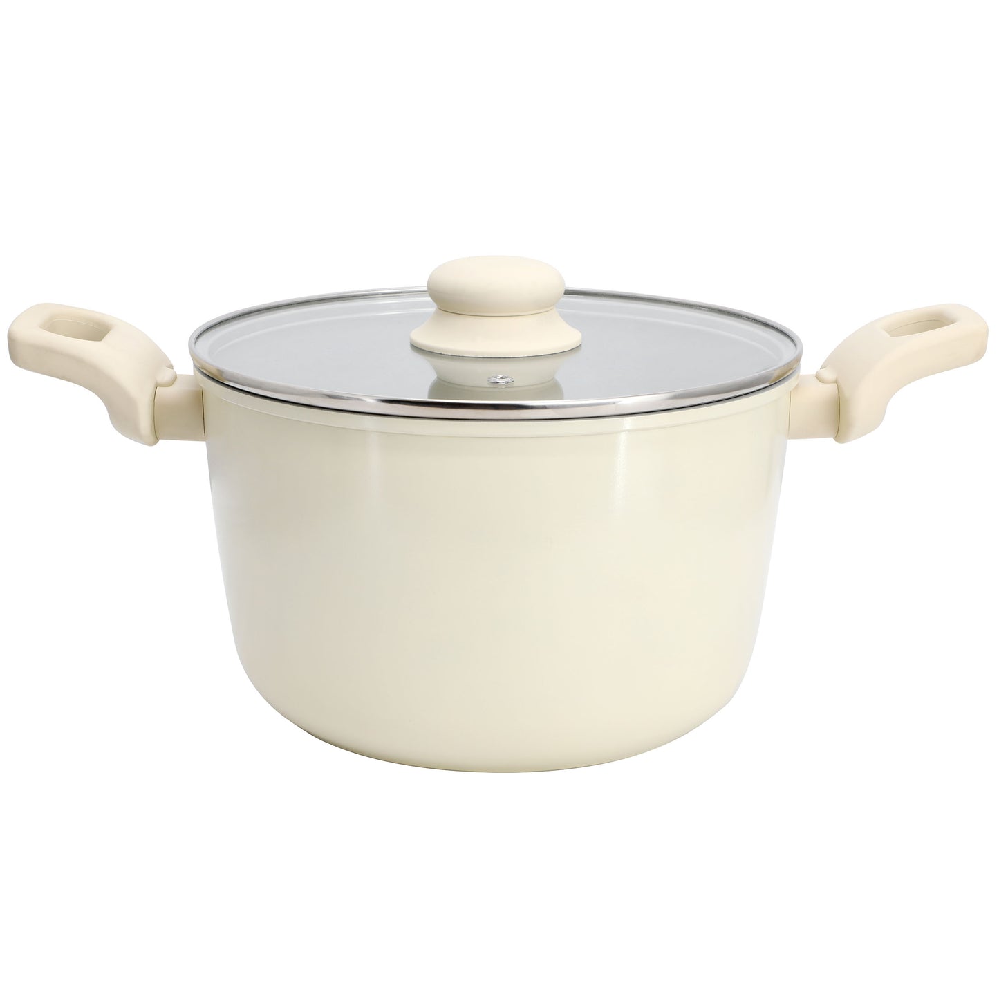 Gibson Home Barnsdall 5 Qt Ceramic Nonstick Aluminum Stock Pot w Lid in Cream