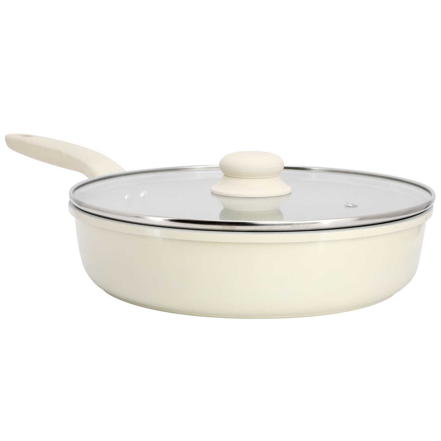 Gibson Home Barnsdall 11" 4 Qt Ceramic Nonstick Alimunium Saute Pan w Lid in Cr