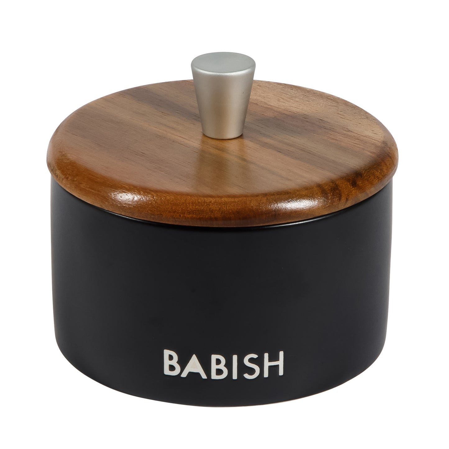 Babish 9 oz Round Stoneware Salt Cellar w Acacia Wood Lid in Black