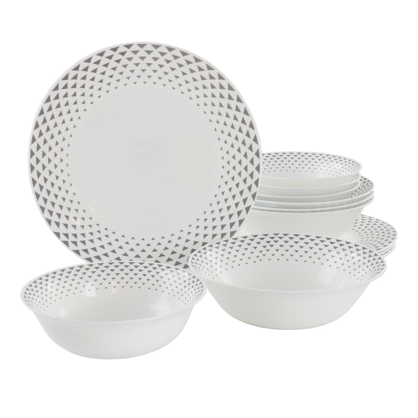 Ultra by Gibson Cane Peak 12 Piece Opal Glass Dinnerware Set in White w Grey Ac
