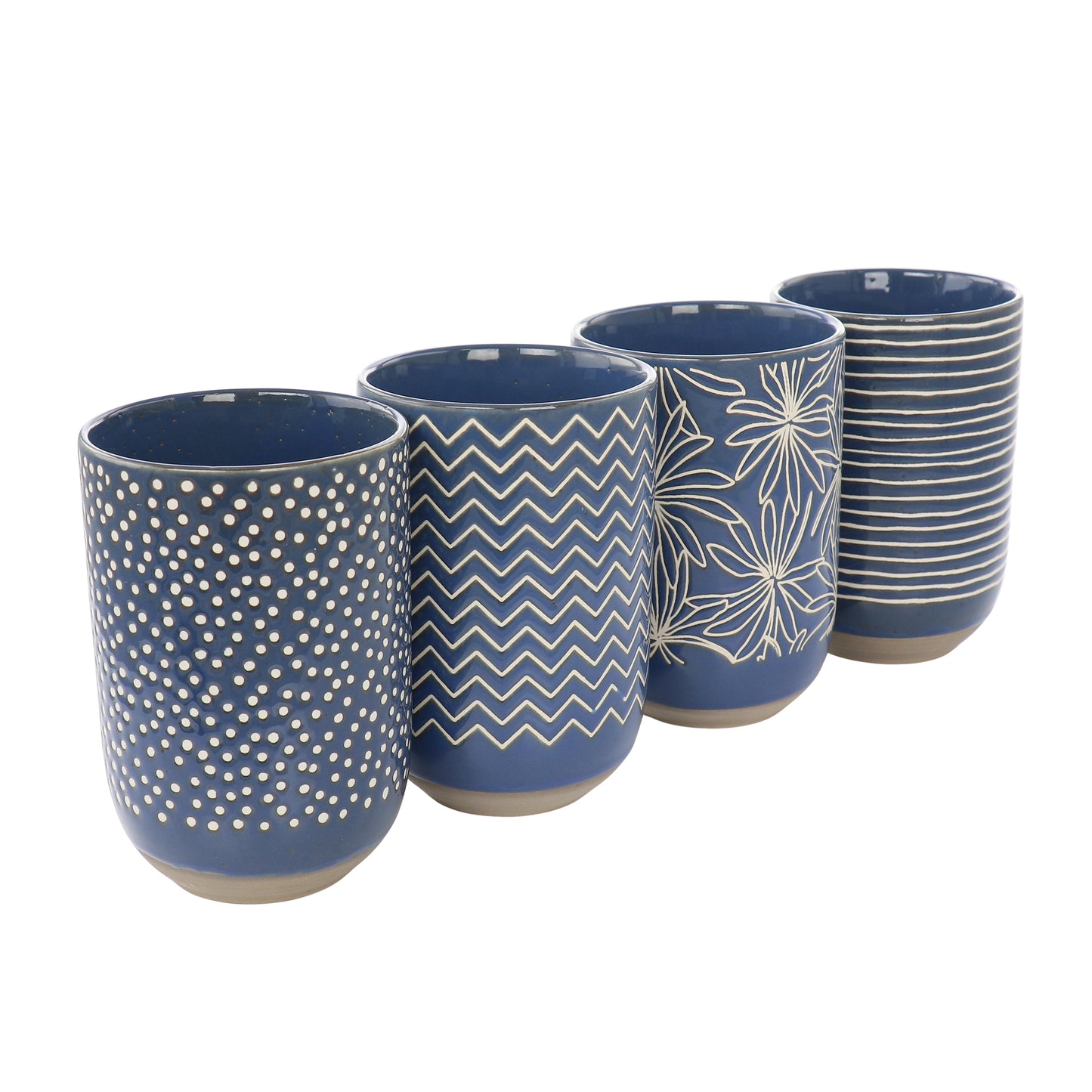 Laurie Gates Madrina 4 Piece 19 oz Stoneware Assorted Designs Mug Set in Blue