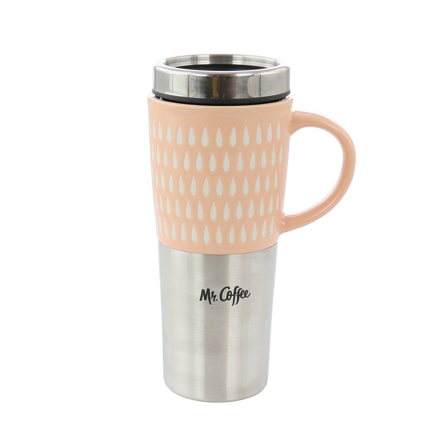 Mr. Coffee Travertine 16 oz Stoneware & Stainless Steel Travel Mug w Lid in Lig