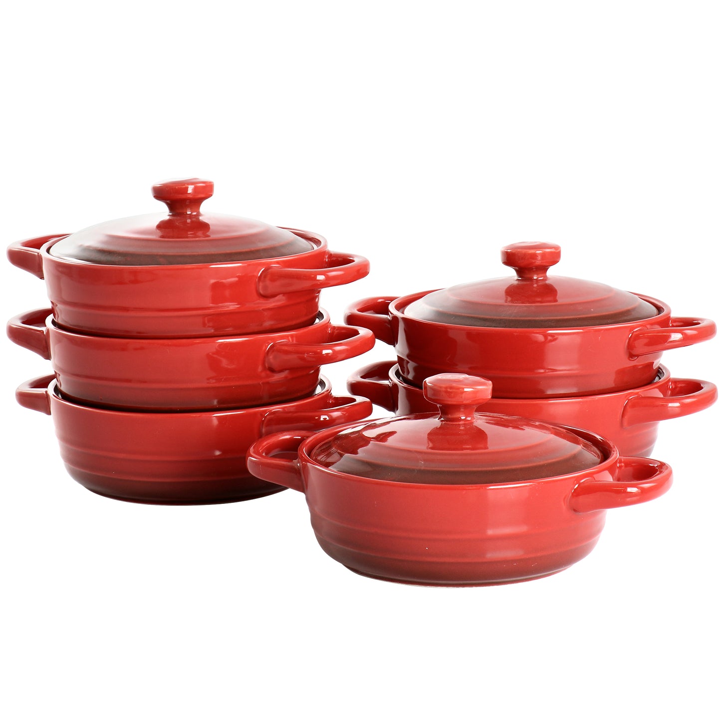 Crockpot Appleton 6 Piece 10 oz Stoneware Mini Casserole Set in Red w Lid