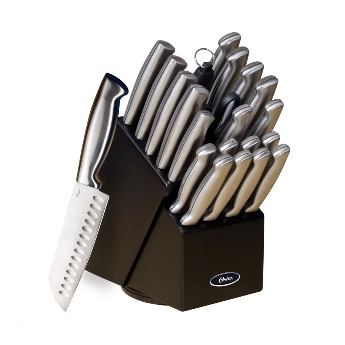 Oster Baldwyn 22 Piece Stainless Steel Handle Cutlery Set w Wooden Block