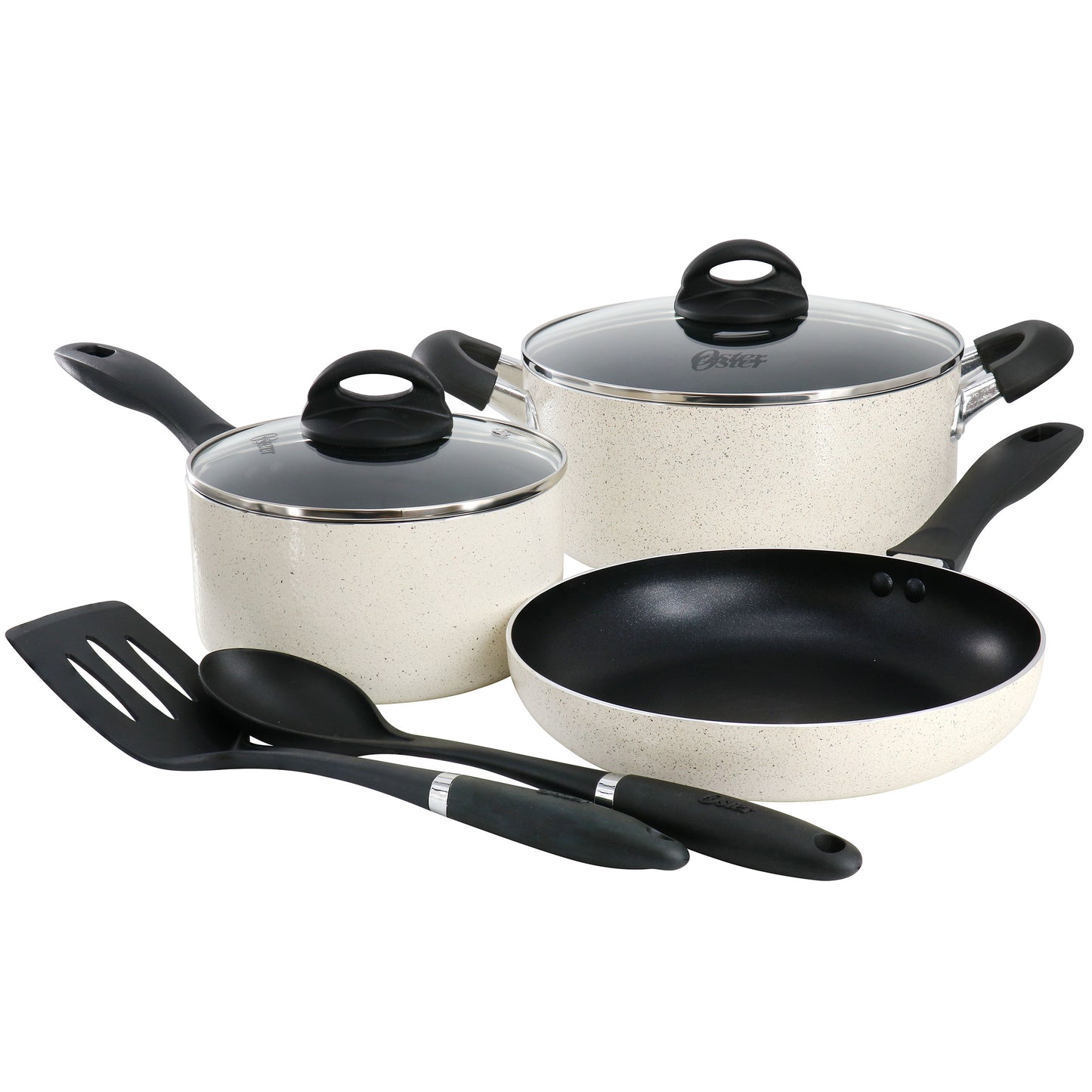 Oster Clairborne 7 Piece Nonstick Aluminum Cookware & Kitchen Tool Set in Linen