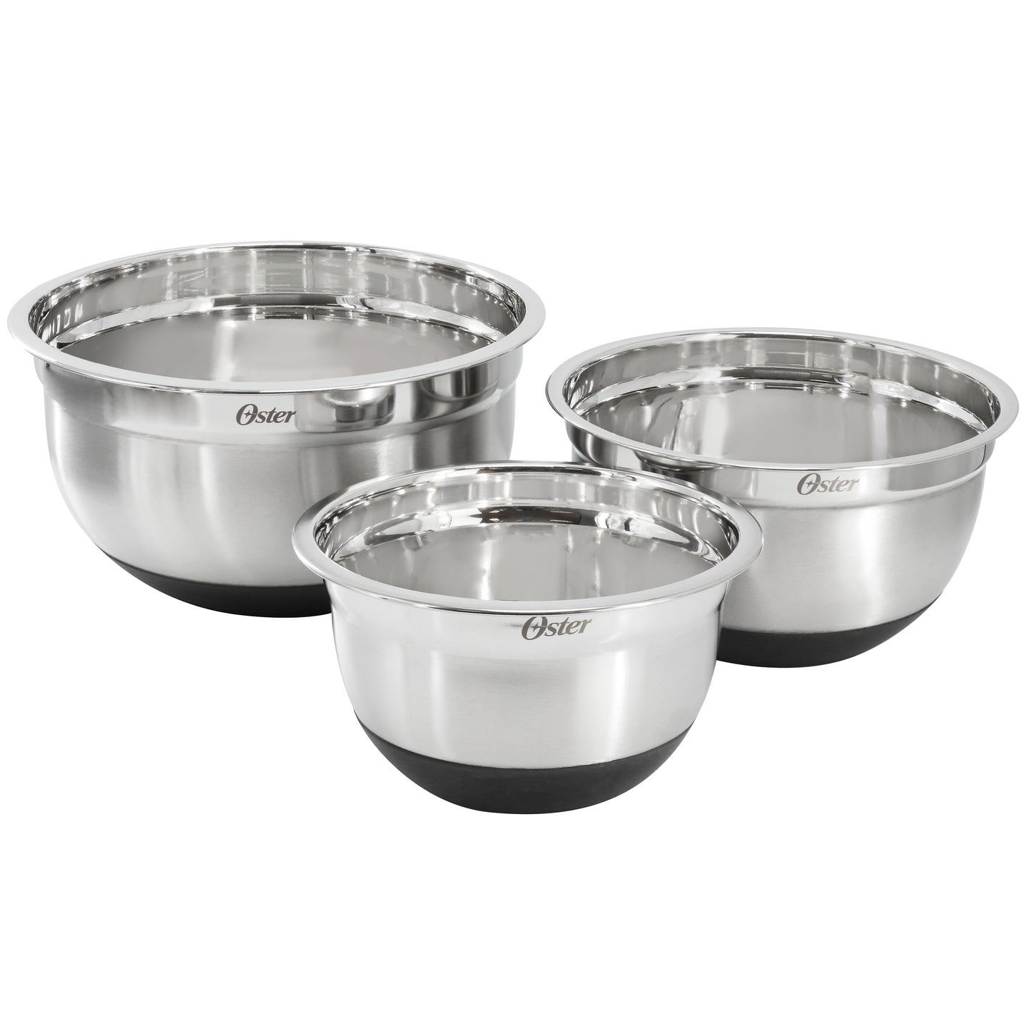 Oster Oswalt 3 Piece Mixing Bowl Set w Non-Slip Bases in Silver