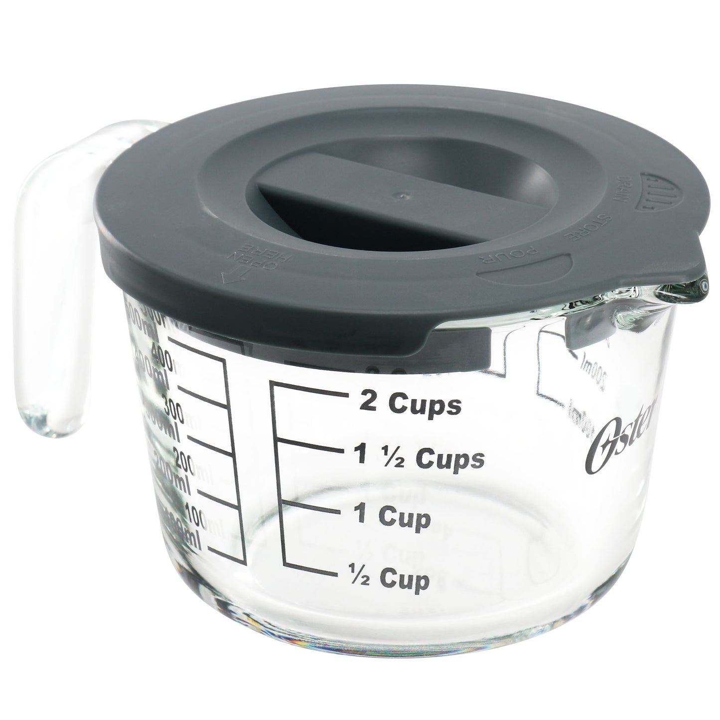 Oster Coolidge 16 oz Glass Measuring Cup w Lid in Gray