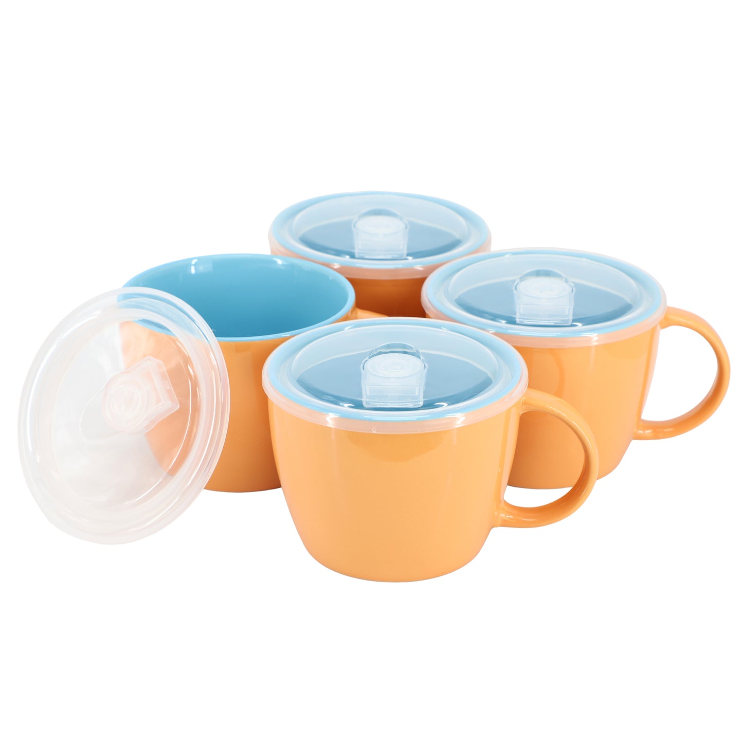 Gibson Home On The Go 4 Piece 25 oz Stoneware Soup Cup Set w Lid in Peach