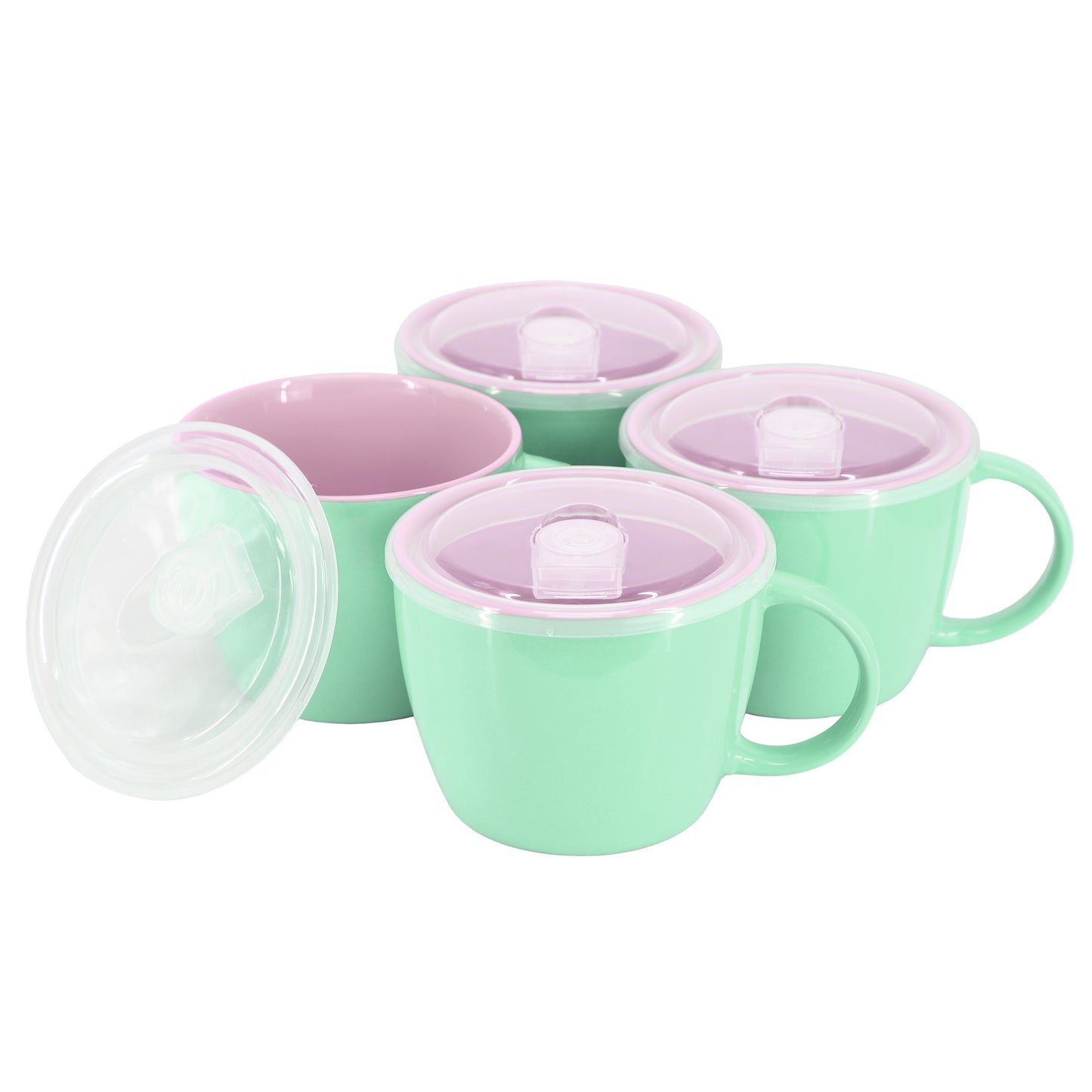 Gibson Home On The Go 4 Piece 25 oz Stoneware Soup Cup Set w Lid in Mint
