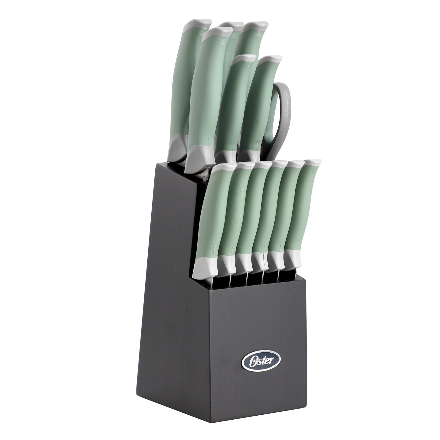 Oster Lindbergh 14 Piece Stainless Steel Cutlery Set in Green w Soft Grip Handle
