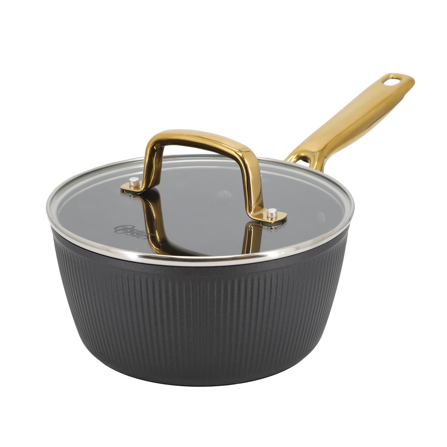Oster Abbottsford 2.5 Quart Nonstick Aluminum Saucepan w Glass Lid in Black
