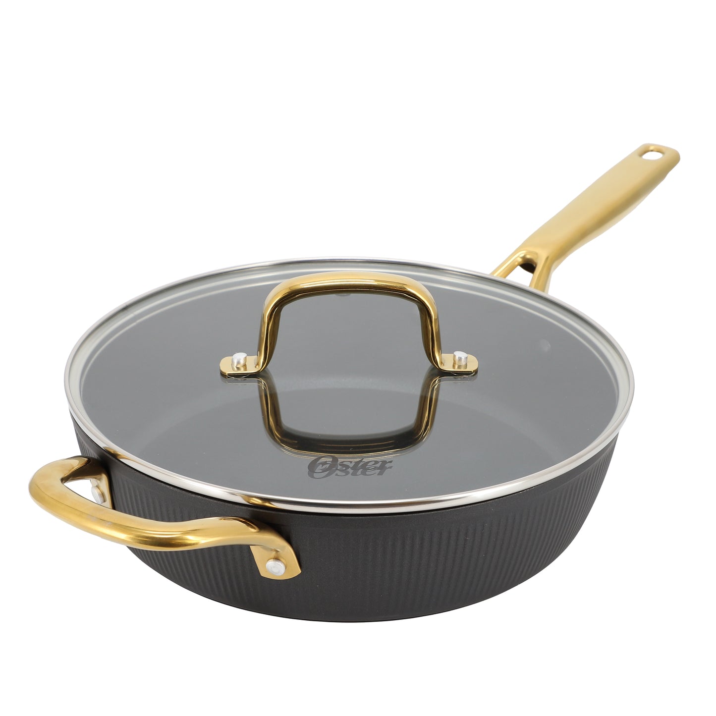 Oster Abbottsford 4 Quart Nonstick Aluminum Saute Pan w Glass Lid in Black