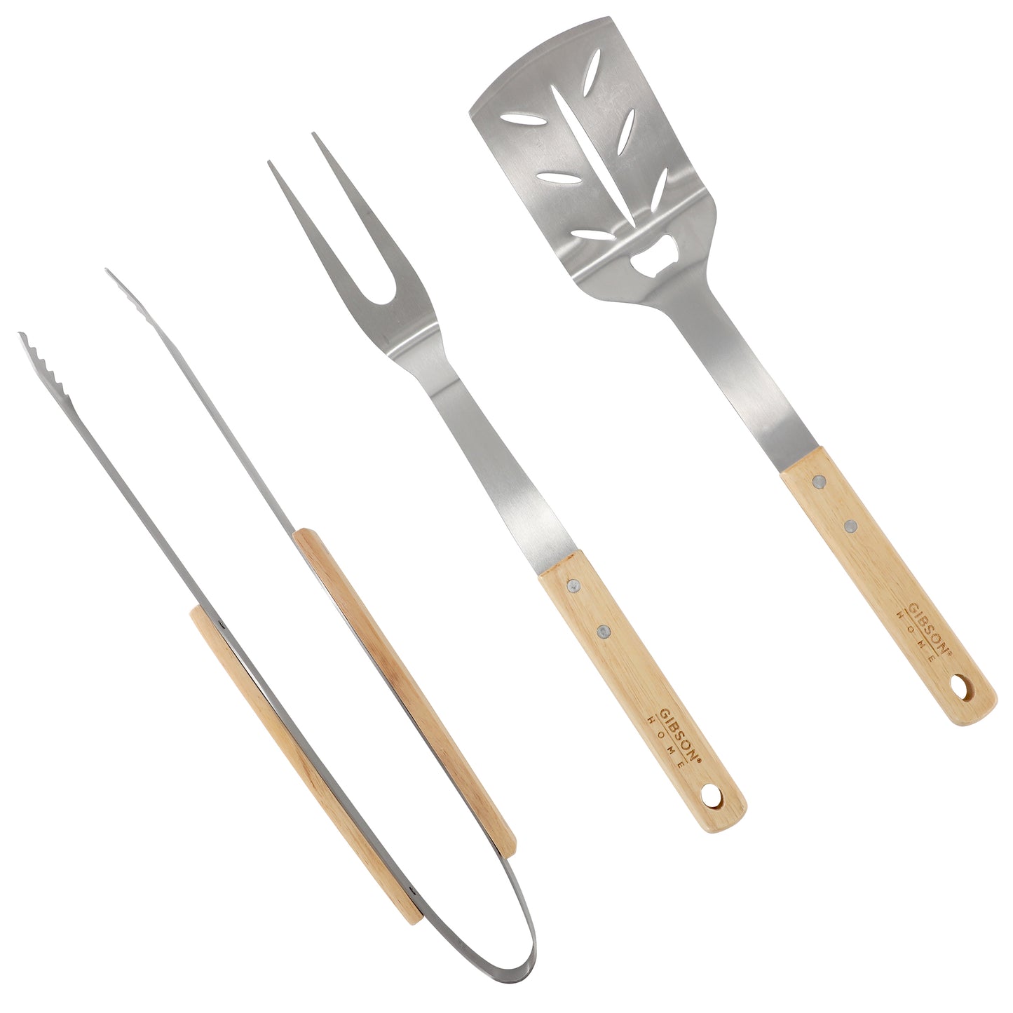 Gibson Home Barbecue Plus 3 Piece Barbecue Tool Set w Rubberwood Handles