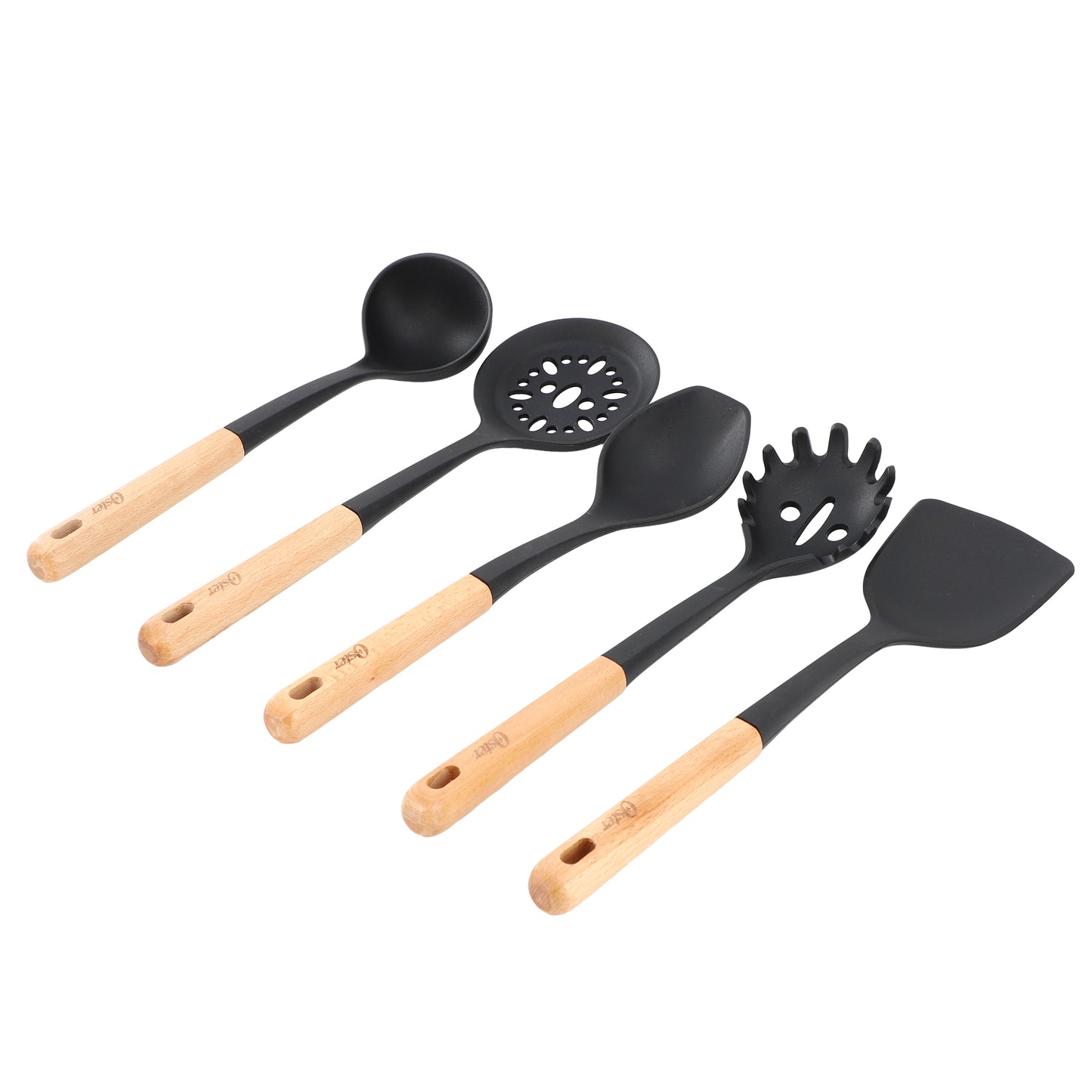 Oster Marion 5 Piece Silicone & Wood Kitchen Tool Set in Black