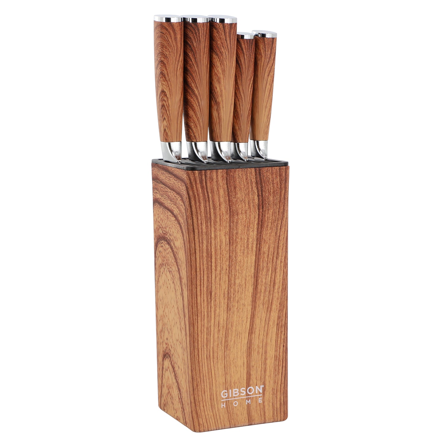 Gibson Home Jacksboro 6 Piece Stainless Steel Cutlery Set w Block in Brown