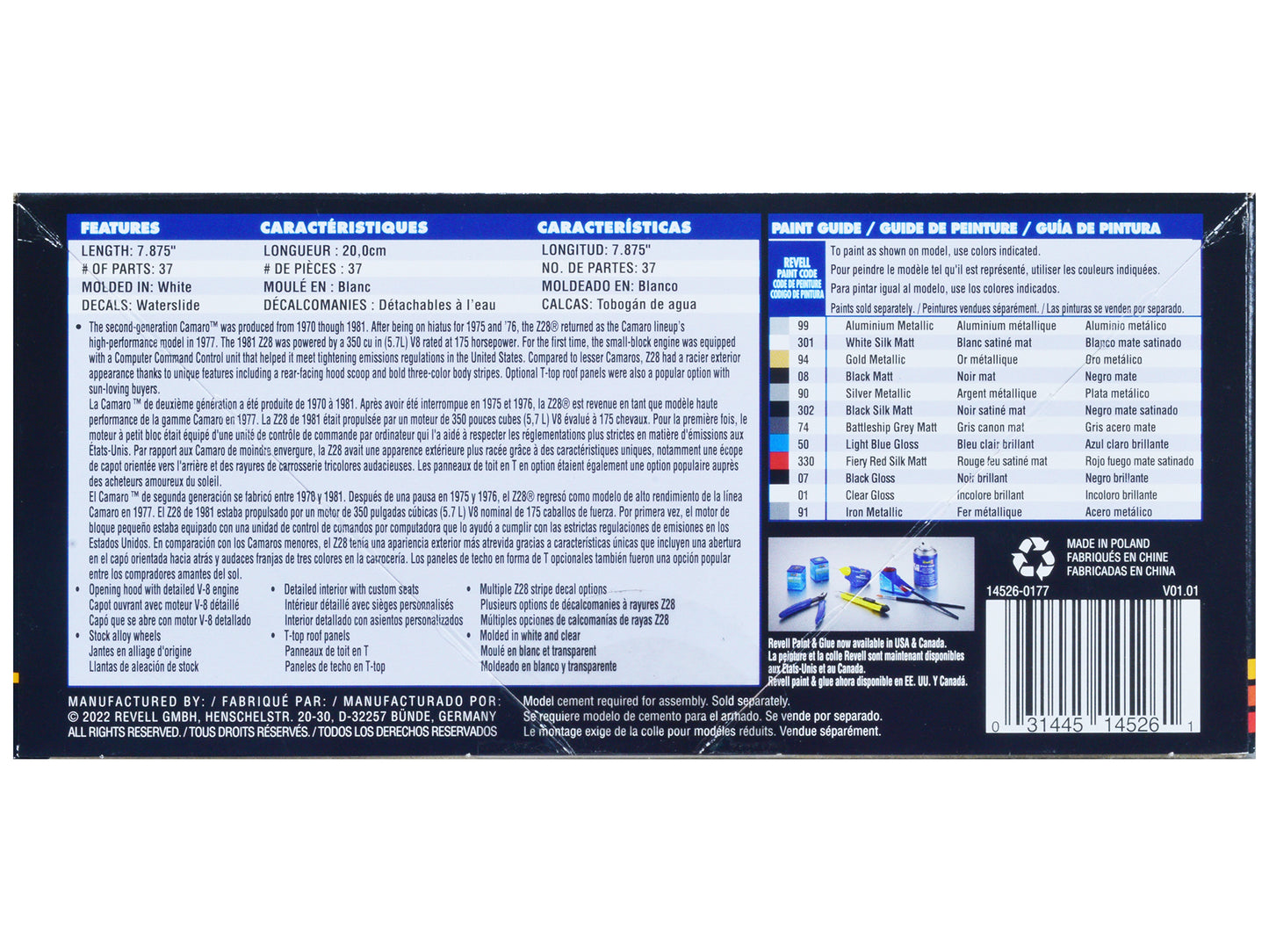 Level 4 Model Kit 1981 Chevrolet Camaro Z28 1/25 Scale Model Revell