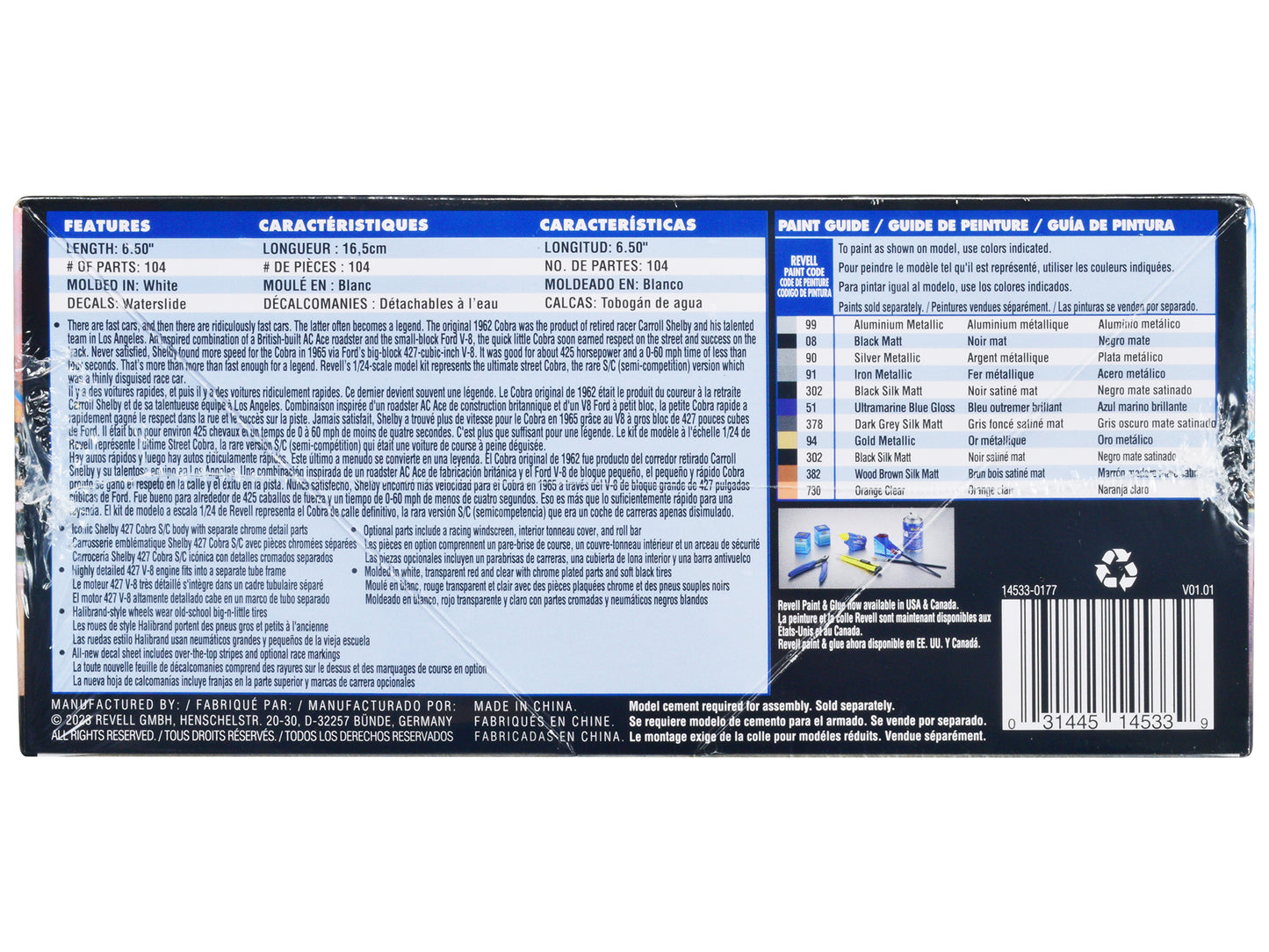 Level 4 Model Kit Shelby Cobra 427 S/C 1/24 Scale Model Revell