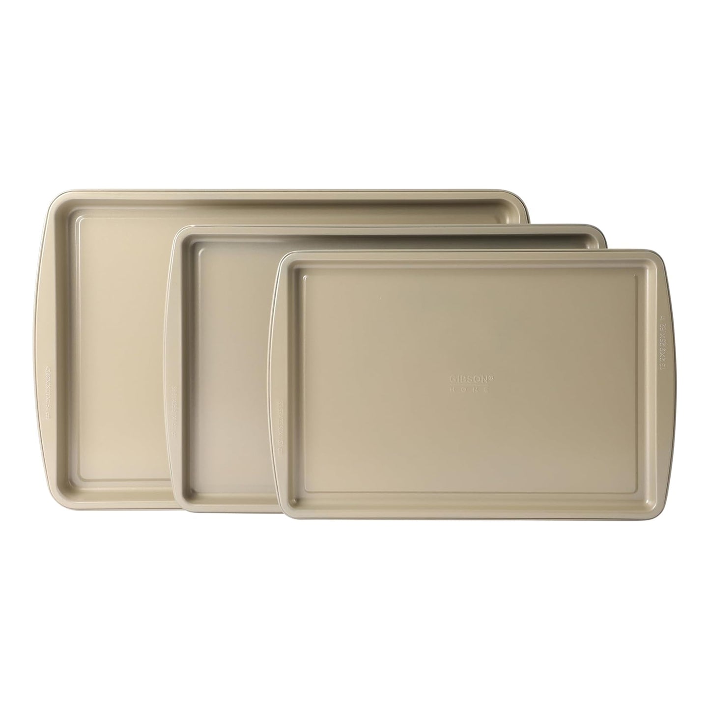 Gibson Lyneham 3 Piece Carbon Steel Nonstick Cookie Sheet Set in Champagne Gold