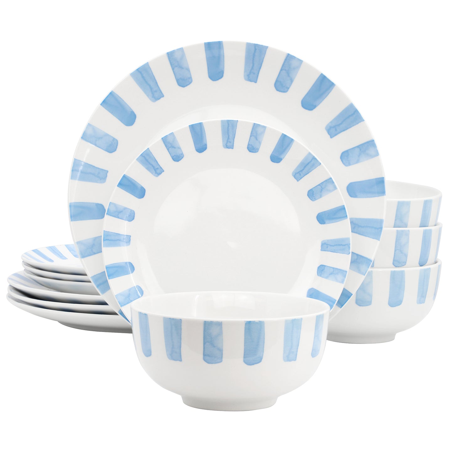 Gibson Home Pacific Waves 12 Piece Round Ceramic Dinnerware Set Blue