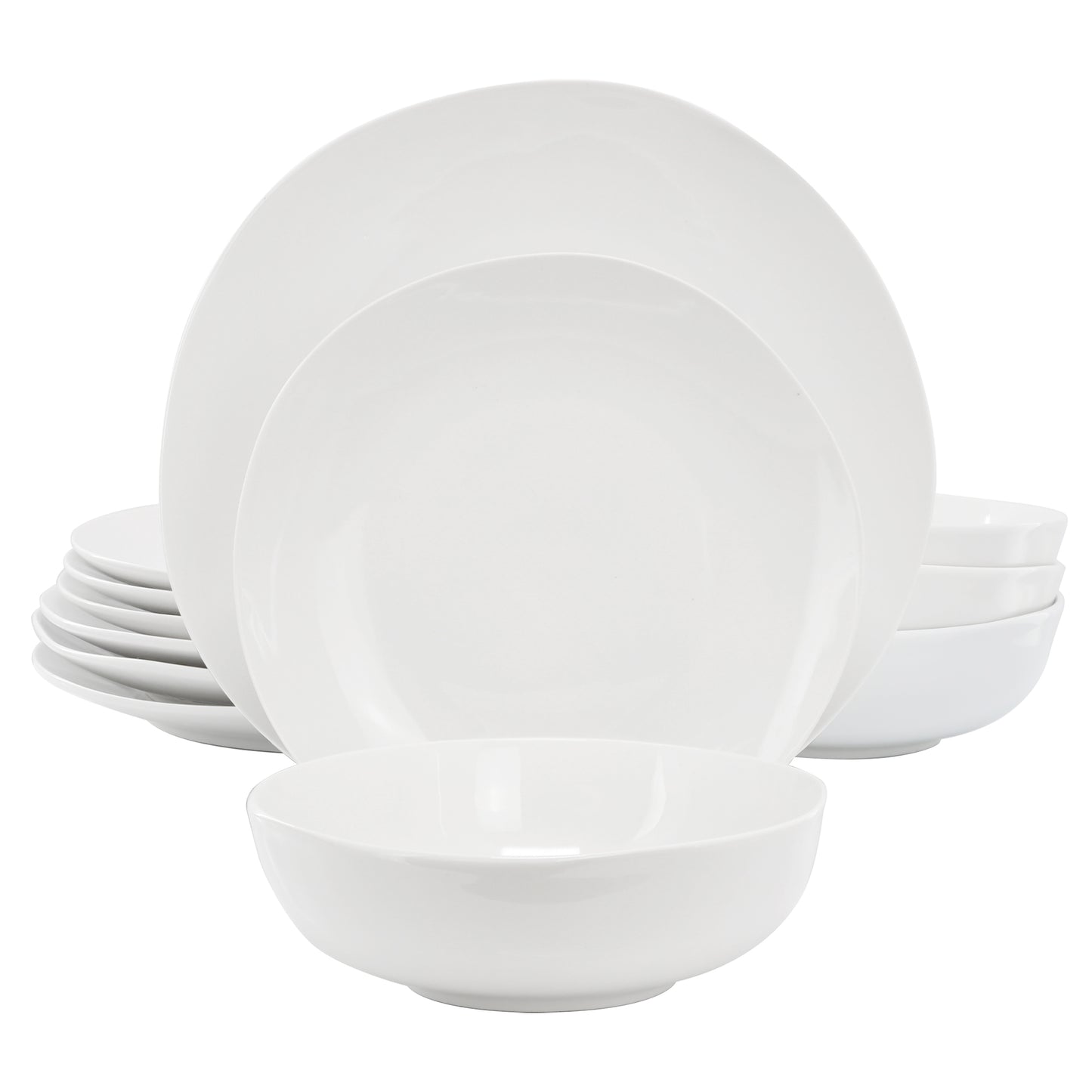 Gibson Home Aspen Drift 12 Piece Organic Round Ceramic Dinnerware Set White