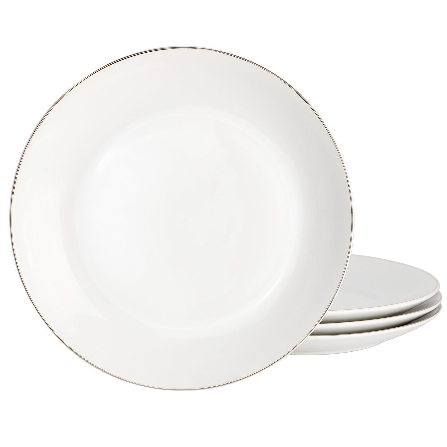 Gibson Home Ogalla 4 Piece Fine Ceramic 10.5" Dinner Plate Set White w Gold Rim