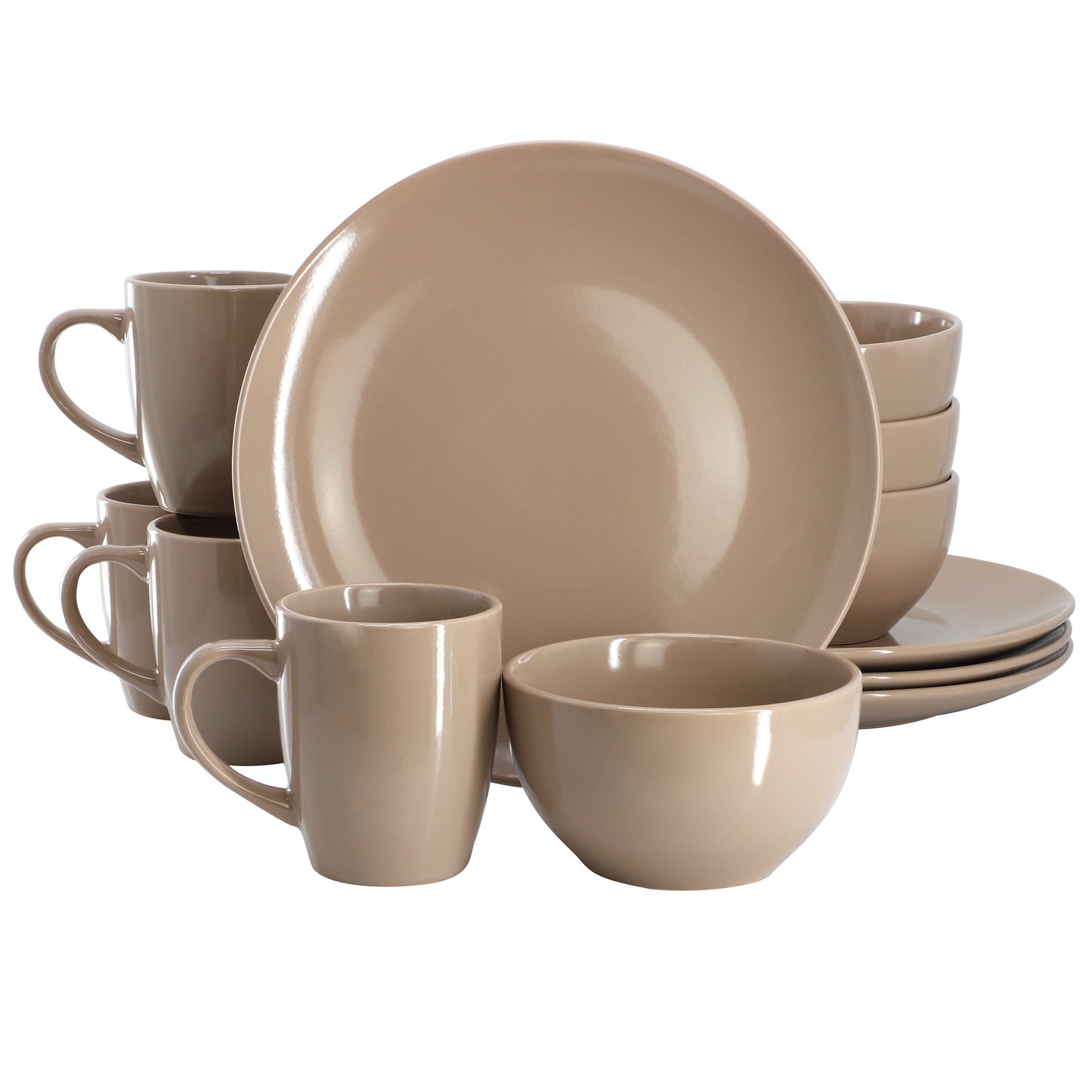 Gibson Home Everyday Plus 12 Piece Stoneware Dinnerware Set Mocha Brown