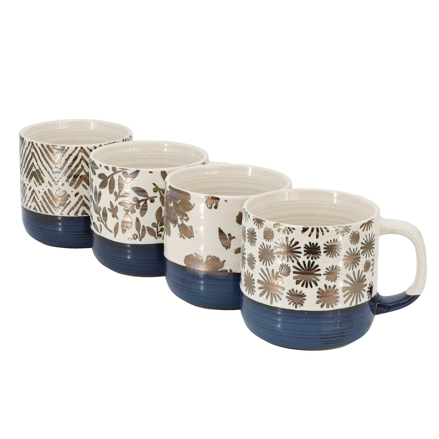 Gibson Home Spruce Garden Assorted 4 Piece 17 oz Stoneware Mug Set Blue