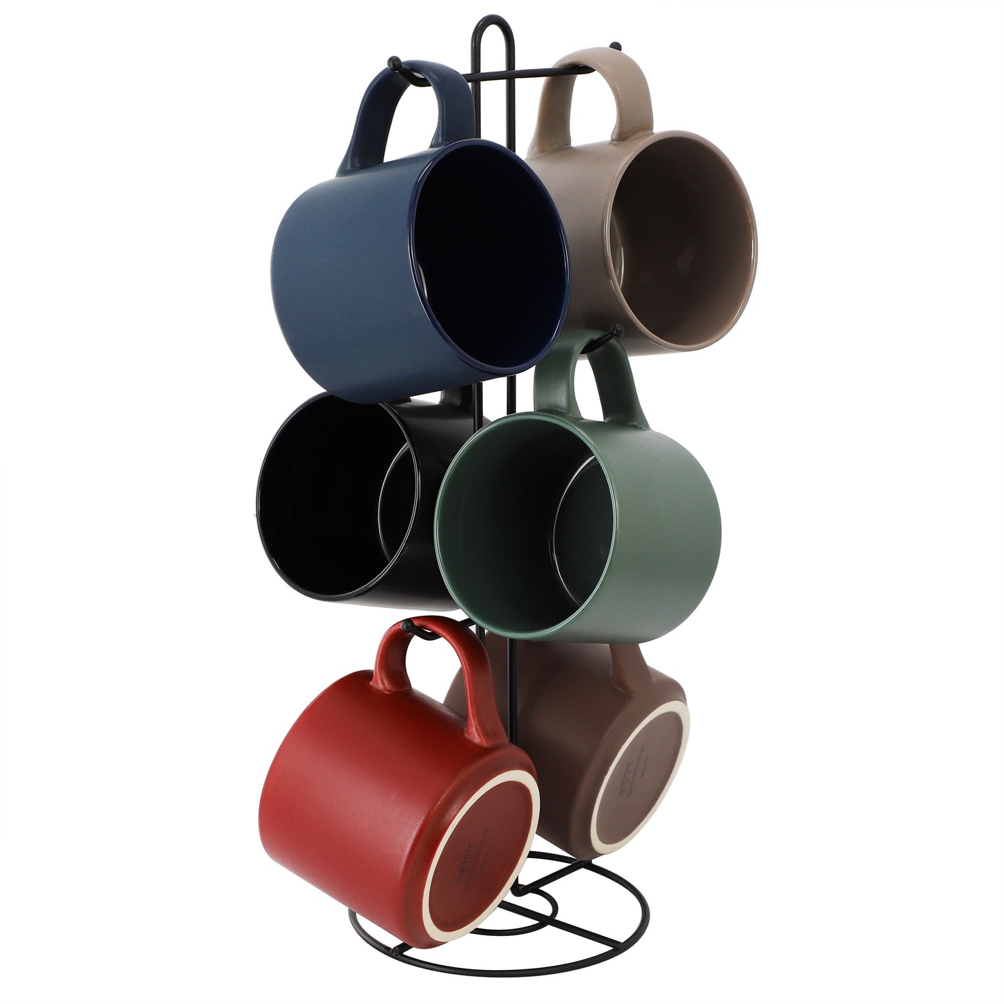 Gibson Home Dutch Yard 7 Piece 16oz Stoneware Mug Set w Metal Rack in Multi-Colo