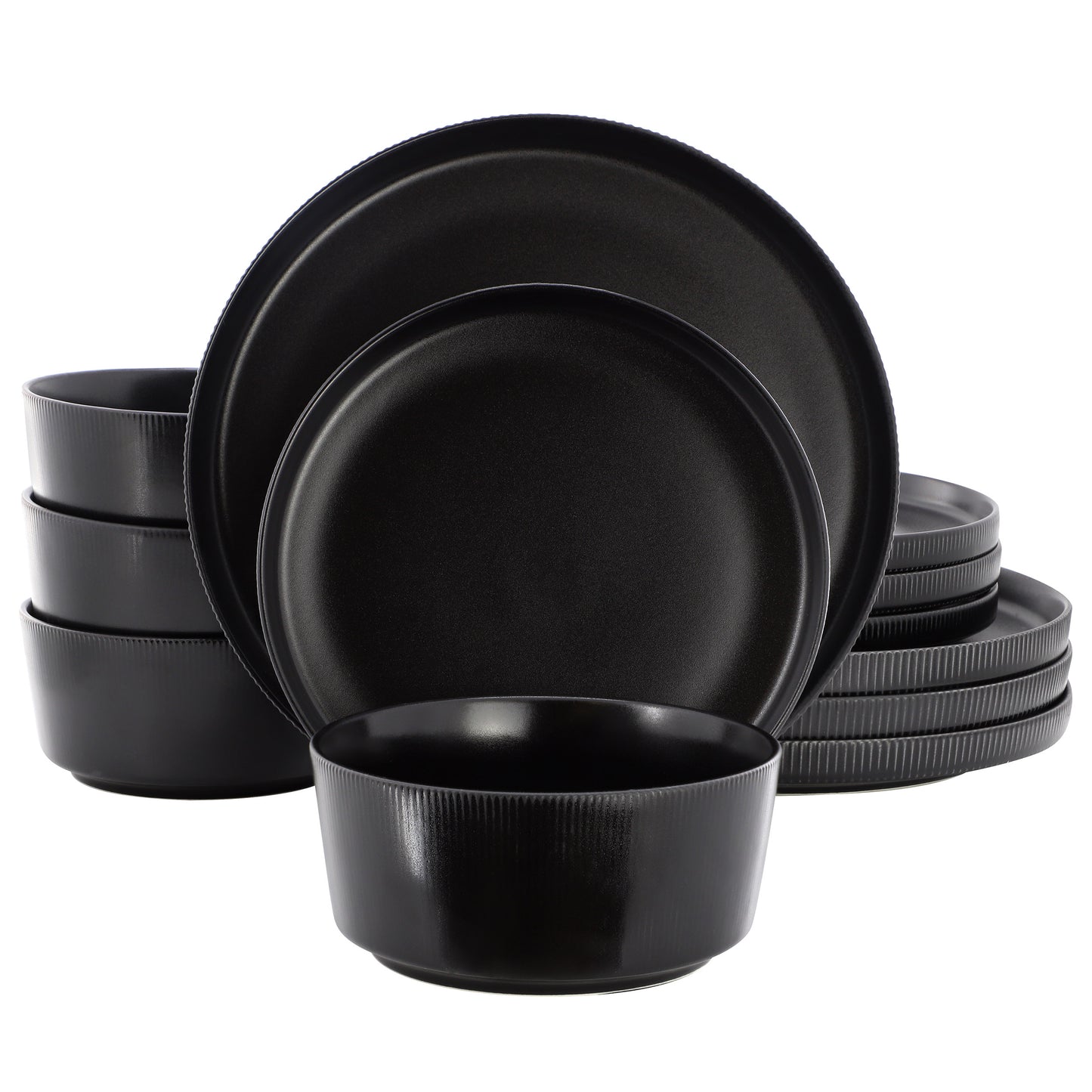 Gibson Home Dempsey Road 12 Piece Stoneware Dinnerware Set in Black