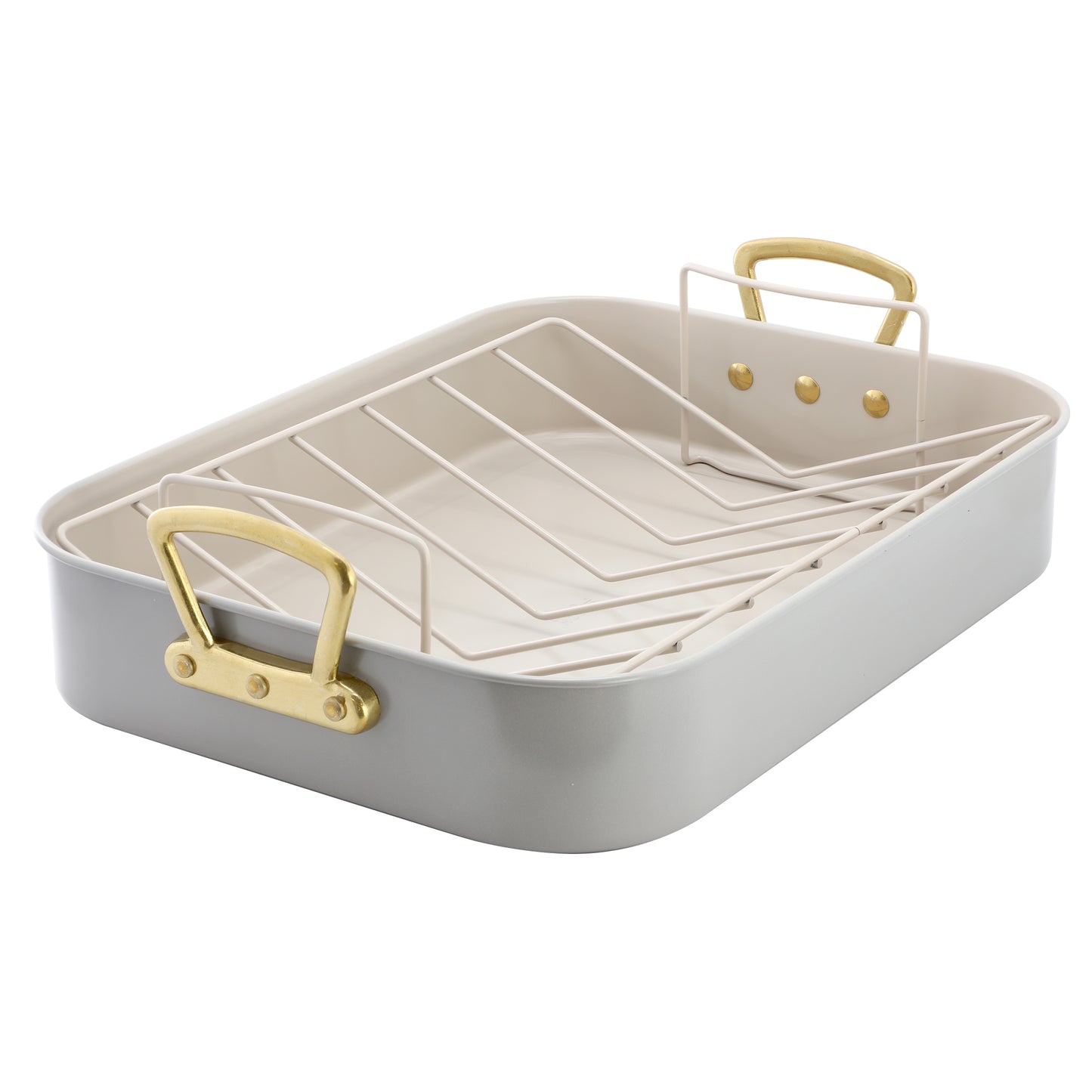 Gibson Home Broxton 2 Piece Nonstick Steel Roaster Pan in Taupe w Rack