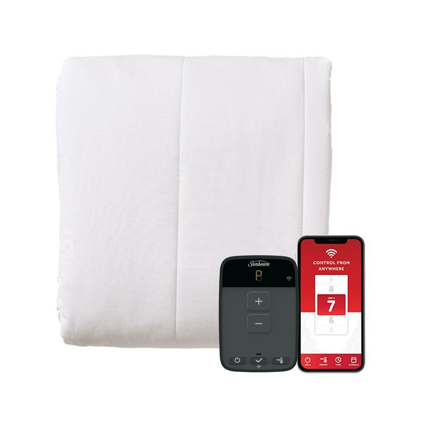 Sunbeam Full Size Electric Mattress Pad w Digital Controller & Wi-Fi Connection