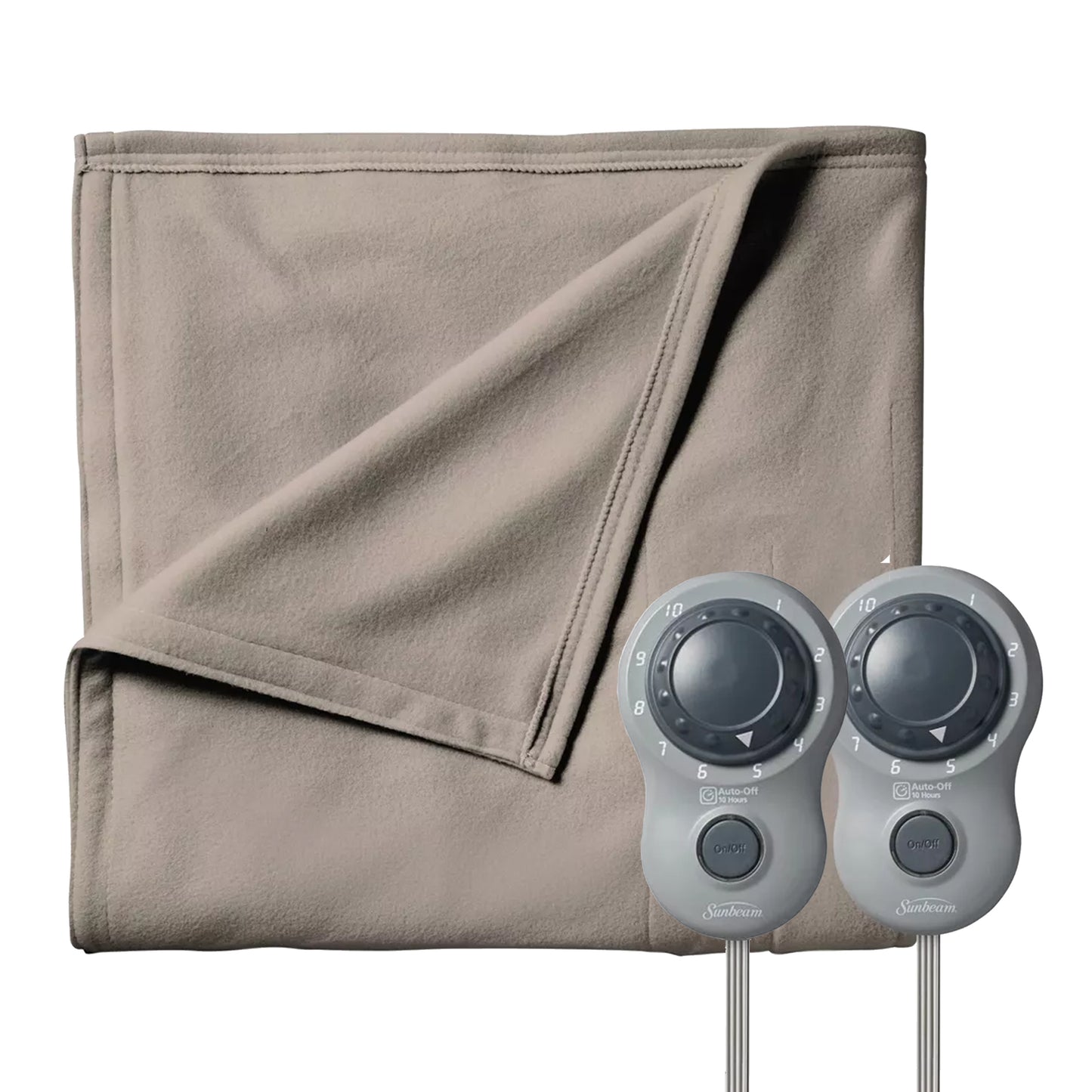 Sunbeam Queen Size Electric Fleece Heated Blanket in Mushroom w Dual Zone
