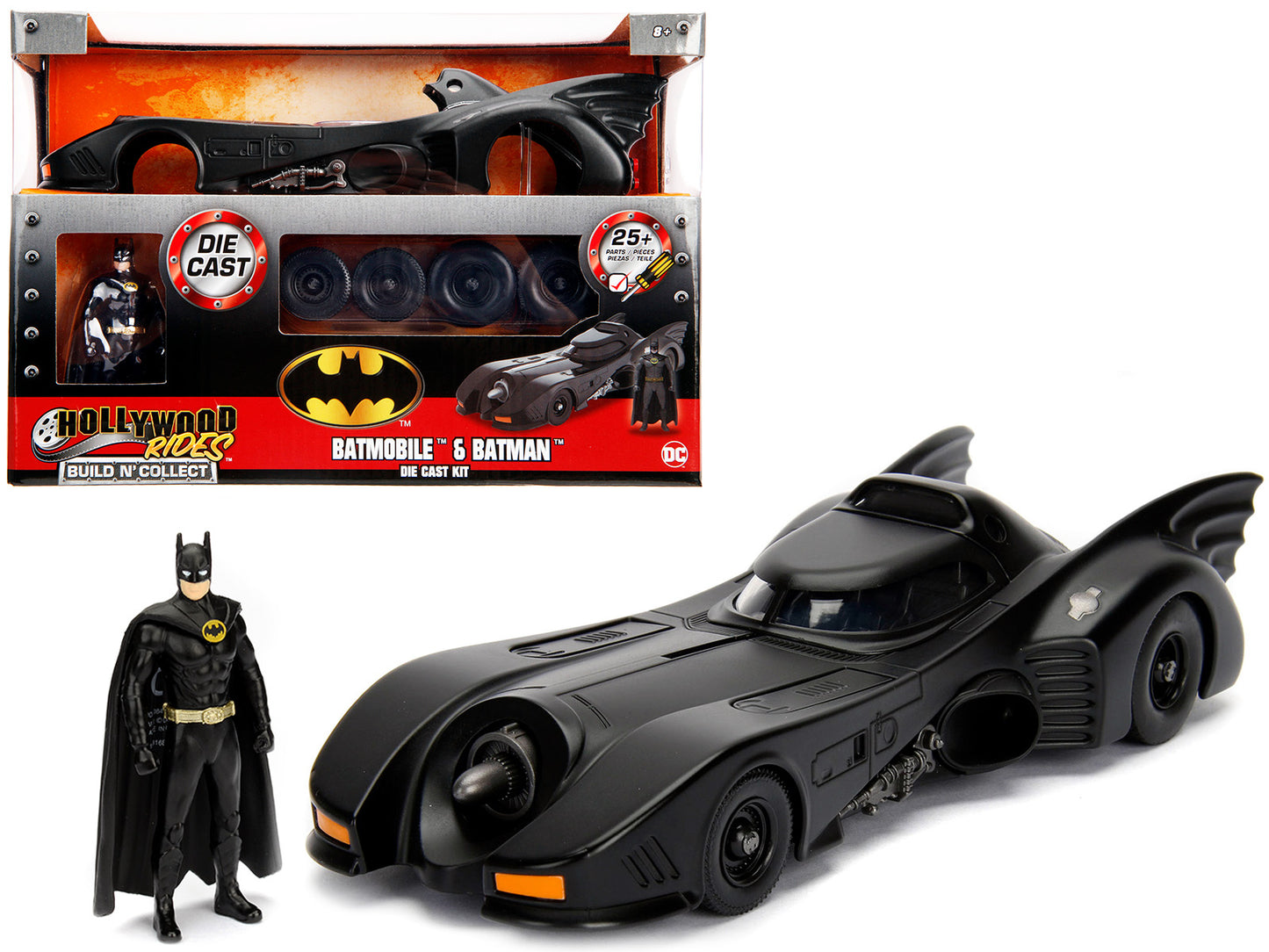 Model Kit Batmobile Matt Black w Batman Diecast Figurine Batman 1989 Movie Buil