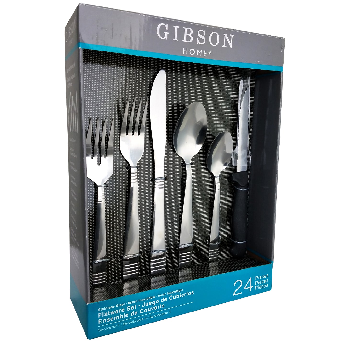 Gibson Palmore Plus 24 Piece Stainless Steel Flatware Set w 4 Steak Knives