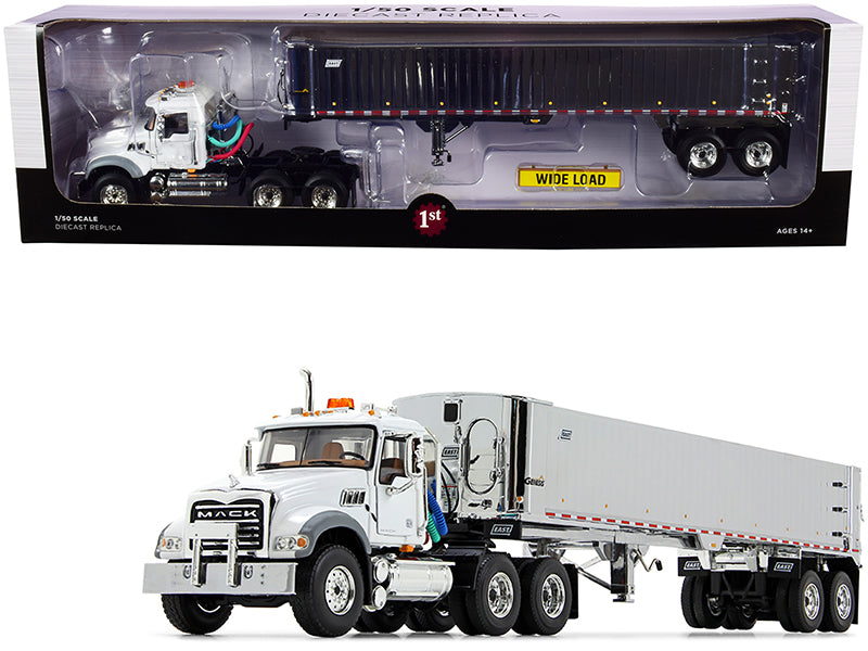 Mack Granite MP Tandem-Axle Day Cab w East Genesis End Dump Trailer White Chrom