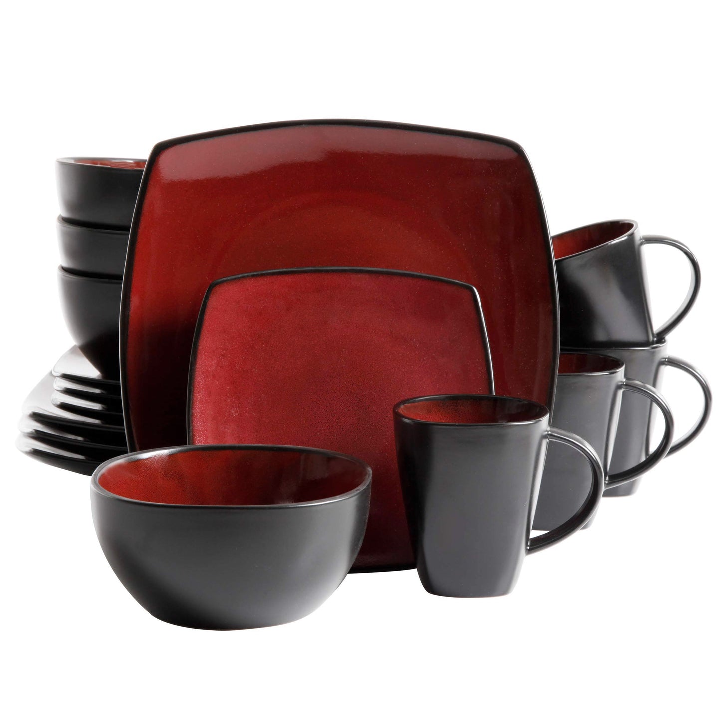 Gibson Elite Soho Lounge Square 16 pc Dinnerware Set in Red