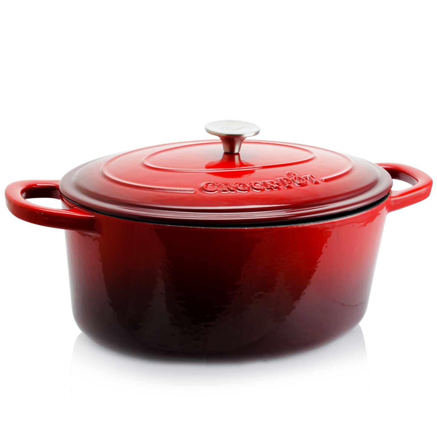 Crock Pot 7 Quart Red Oval Enameled Covered Cast Iron Dutch Oven Cooker w Lid