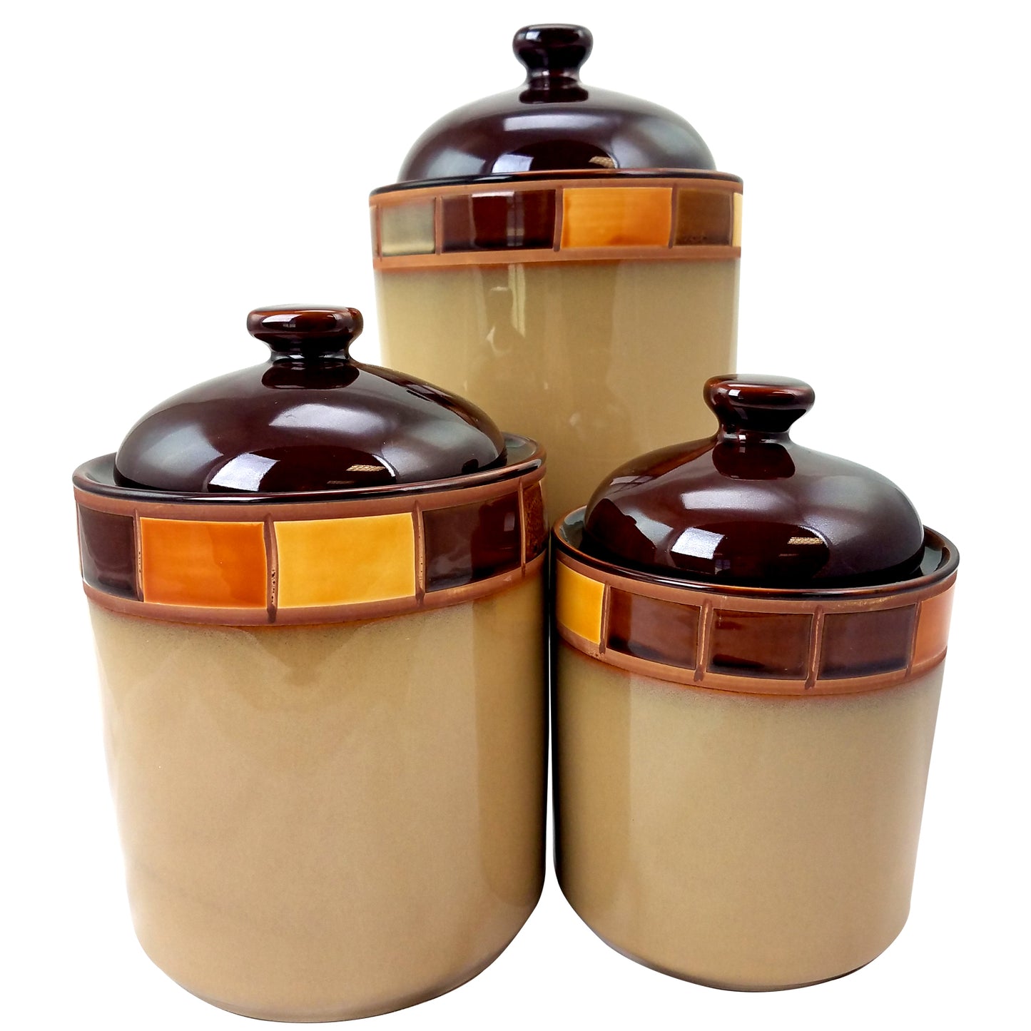 CASA ESTEBANA 3 Pc Reactive Stoneware Kitchen Storage Canister Jar Set w Lids