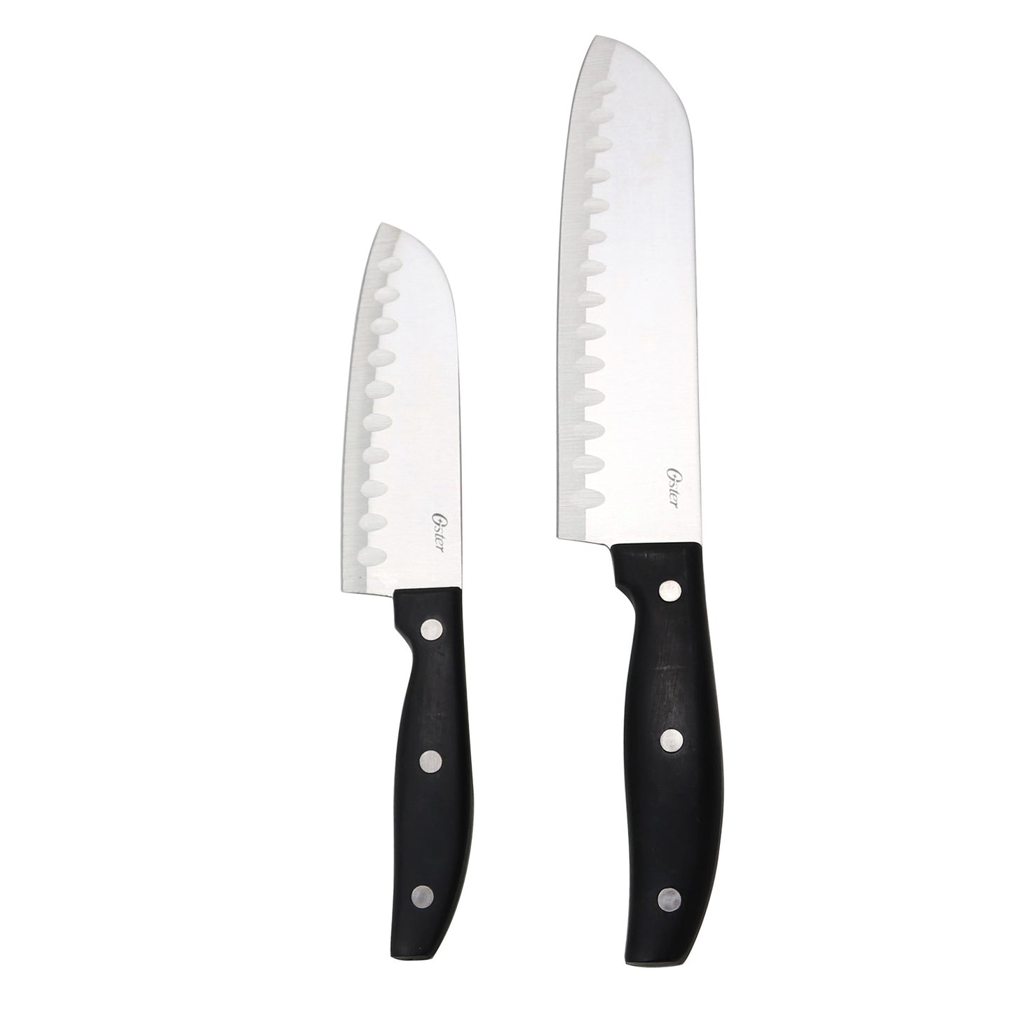 Oster Granger 2 Piece Stainless Steel Santoku Knife Set w Black Handles