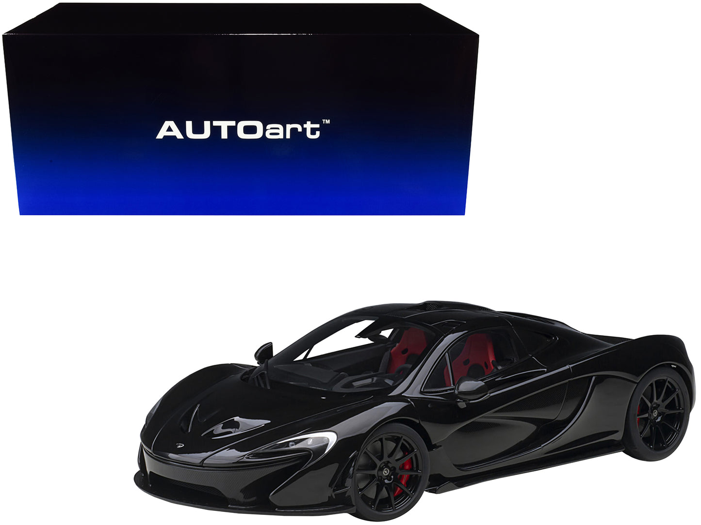 McLaren P1 Fire Black w Red Black Interior 1/18 Model Car Autoart