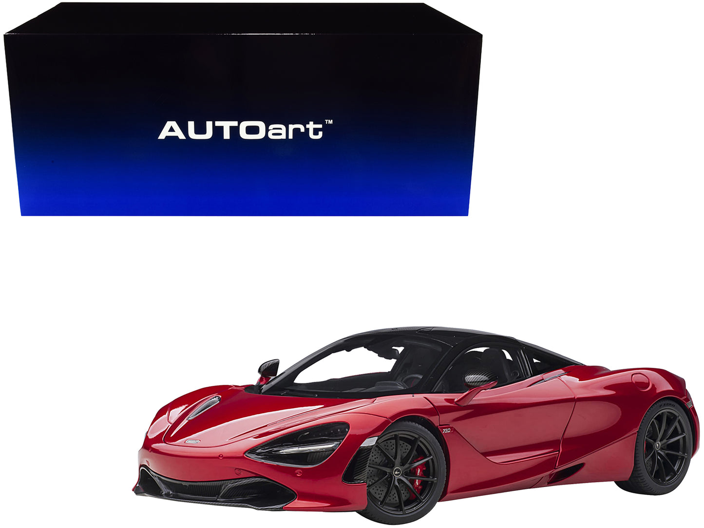 Mclaren 720S Memphis Red Metallic w Black Top Carbon Accents 1/18 Model Car Aut